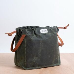 Magner bag co Olive Green Waxed Canvas Knitting Project Bag with Leather Handles